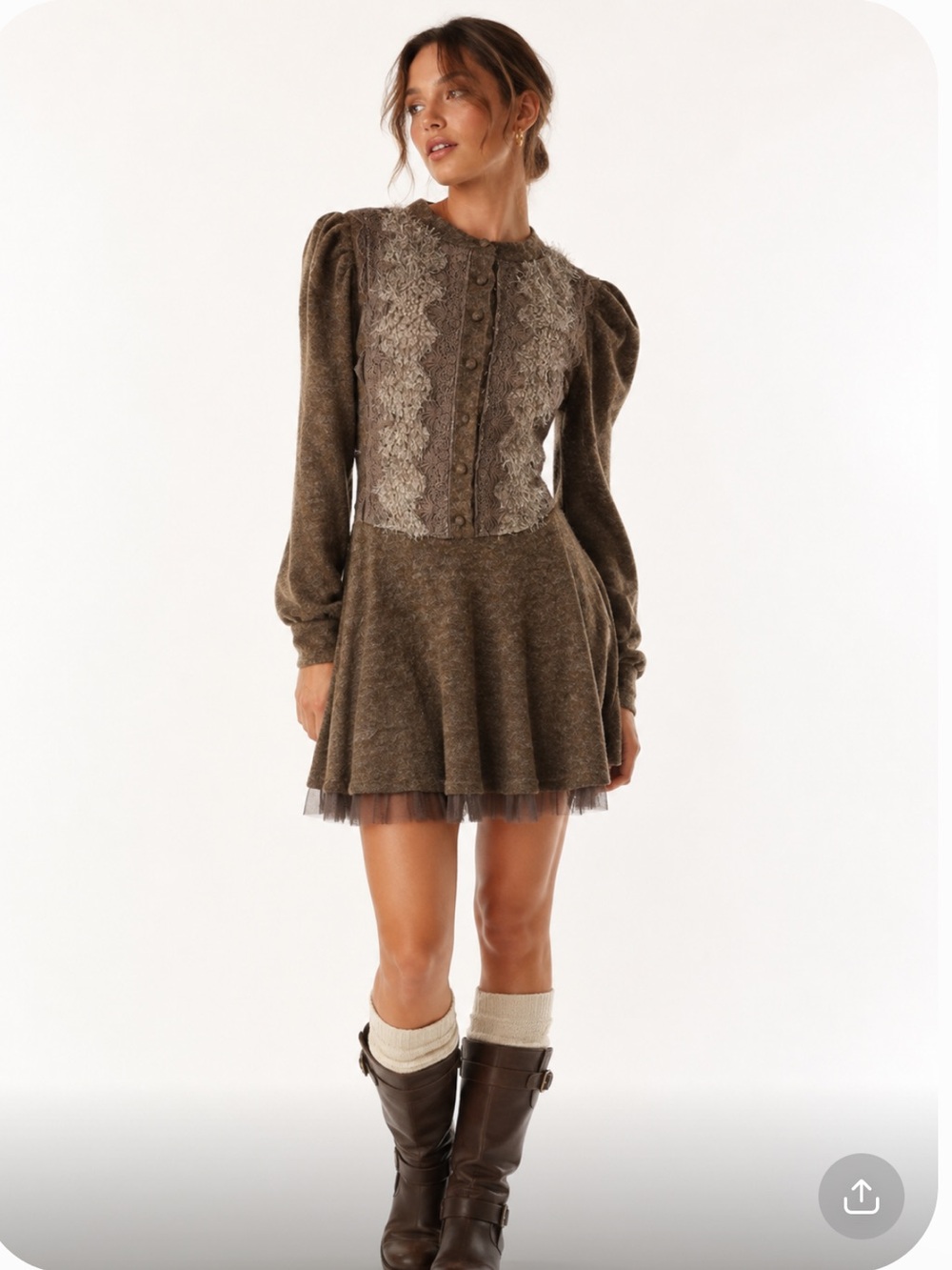 ANTHROPOLOGIE RYE Chocolate Brown Knit Sweater Dress Lace Detail